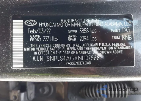 2022 Hyundai Elantra Sel z USA, uszkodzony, nr VIN 5NPLS4AGXNH075681